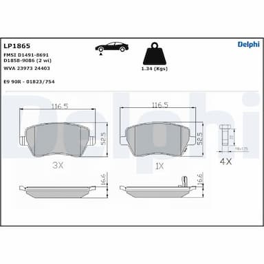 Bremžu uzliku kompl., Disku bremzes DELPHI LP1865 1