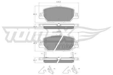 Bremžu uzliku kompl., Disku bremzes TOMEX Brakes TX 19-66 1