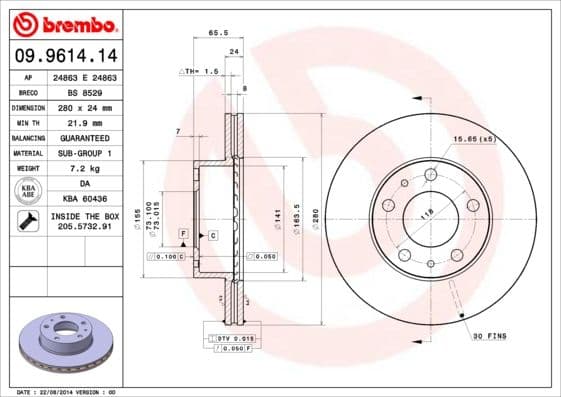 Bremžu diski BREMBO 09.9614.14 1