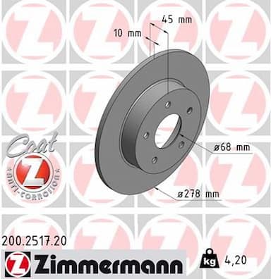 Bremžu diski ZIMMERMANN 200.2517.20 1