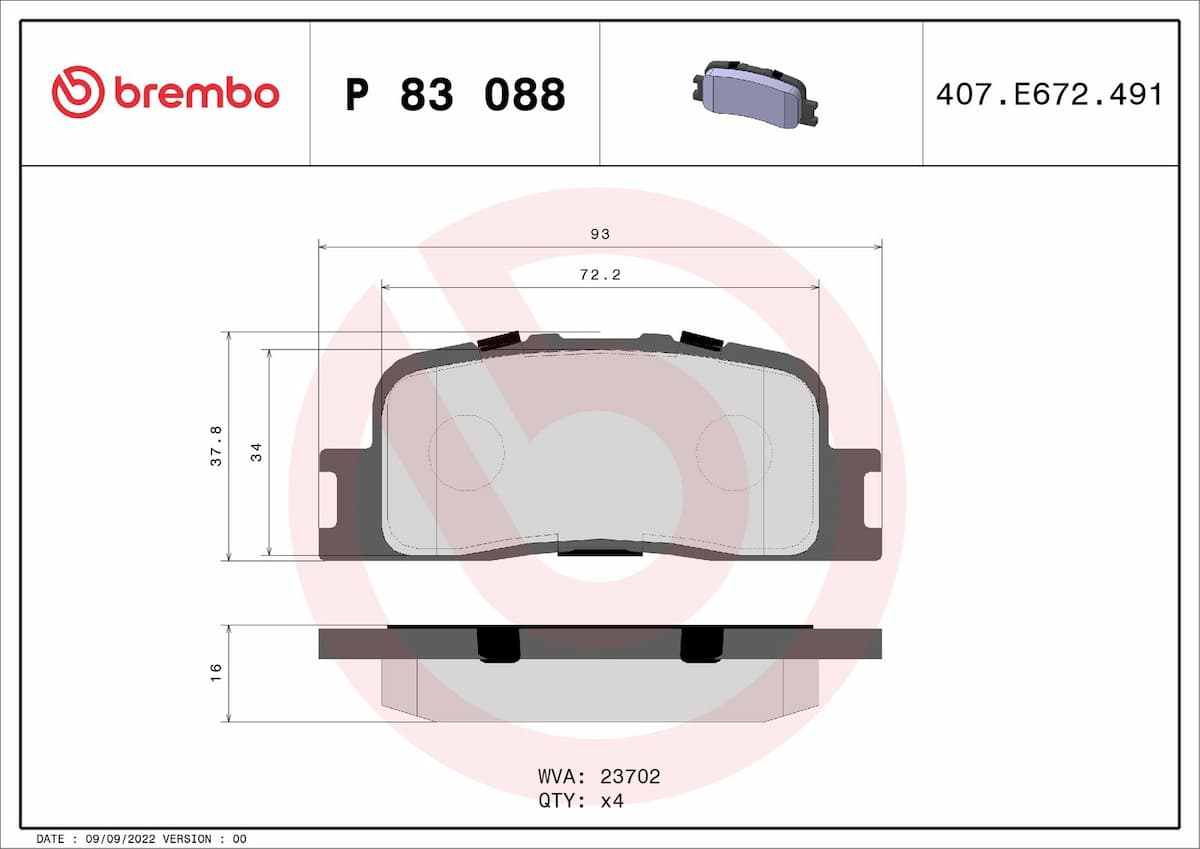 Bremžu uzliku kompl., Disku bremzes BREMBO P 83 088 1