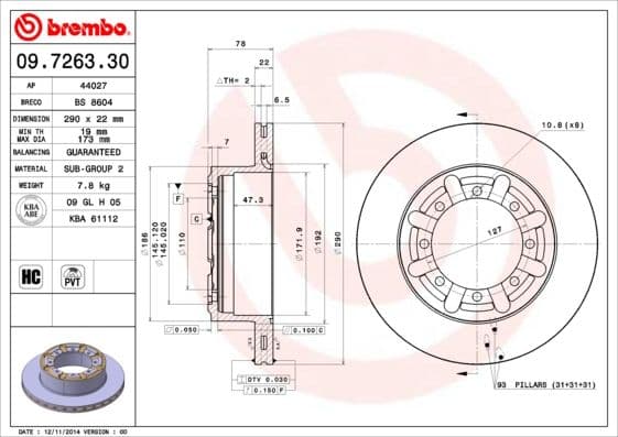 Bremžu diski BREMBO 09.7263.30 1