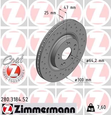 Bremžu diski ZIMMERMANN 280.3184.52 1