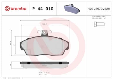 Bremžu uzliku kompl., Disku bremzes BREMBO P 44 010 1