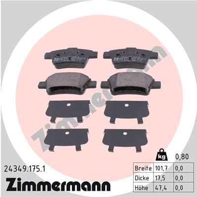 Bremžu uzliku kompl., Disku bremzes ZIMMERMANN 24349.175.1 1