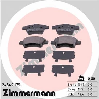 Bremžu uzliku kompl., Disku bremzes ZIMMERMANN 24349.175.1 1