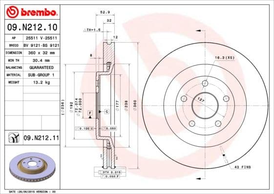 Bremžu diski BREMBO 09.N212.11 1