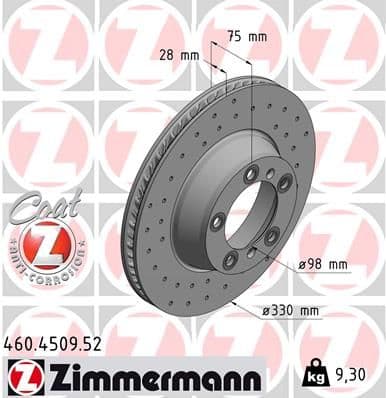 Bremžu diski ZIMMERMANN 460.4509.52 1