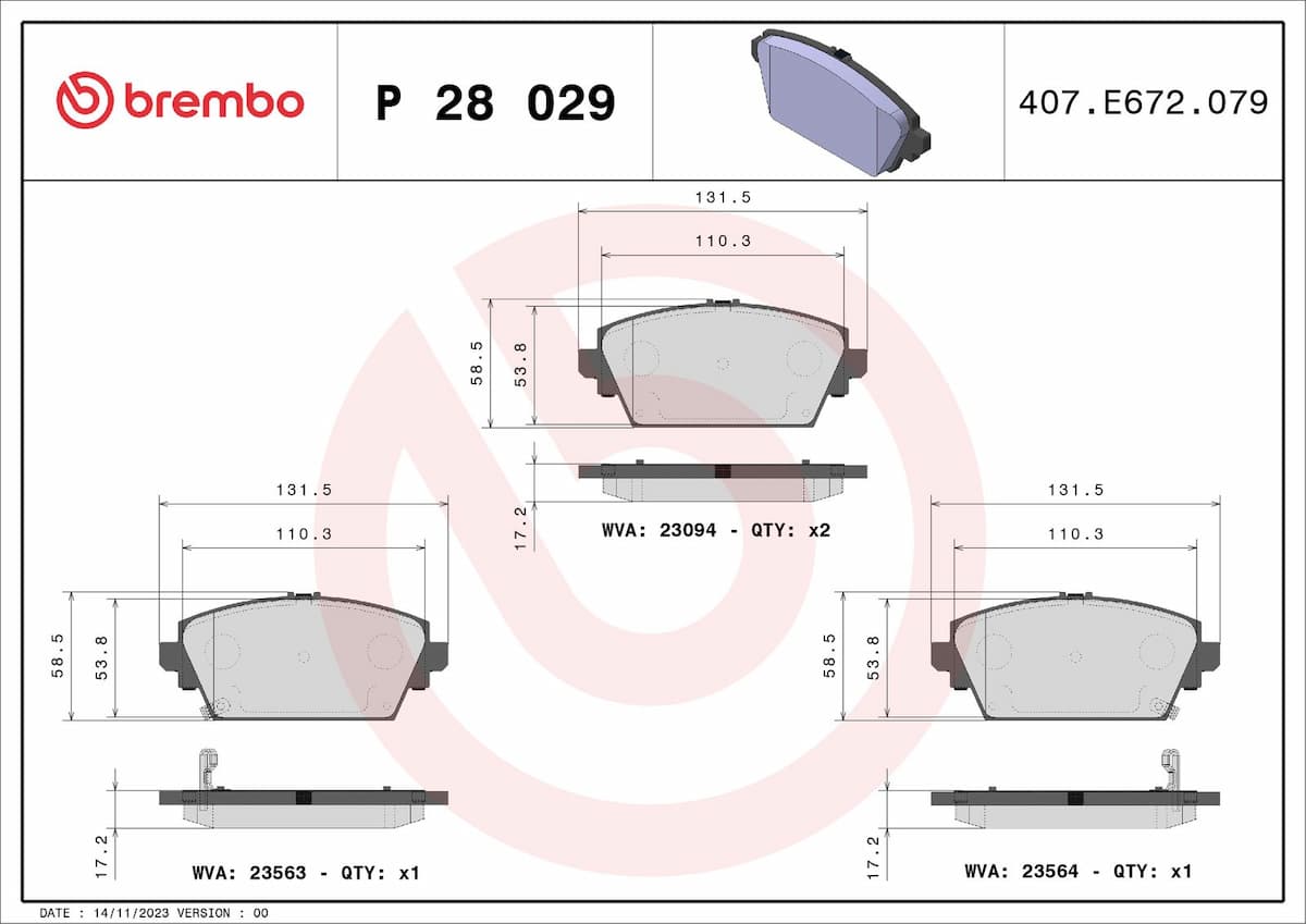 Bremžu uzliku kompl., Disku bremzes BREMBO P 28 029 1