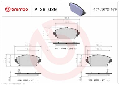 Bremžu uzliku kompl., Disku bremzes BREMBO P 28 029 1