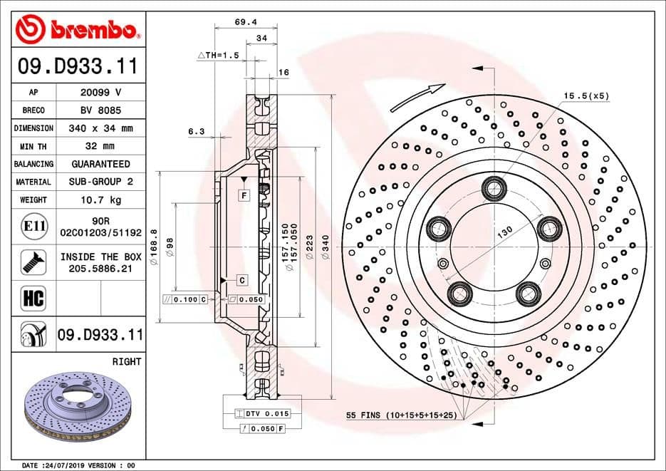 Bremžu diski BREMBO 09.D933.11 1