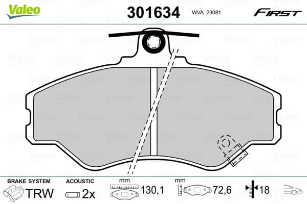 Bremžu uzliku kompl., Disku bremzes VALEO 301634 1