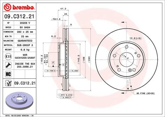 Bremžu diski BREMBO 09.C312.21 1