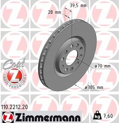 Bremžu diski ZIMMERMANN 110.2212.20 1