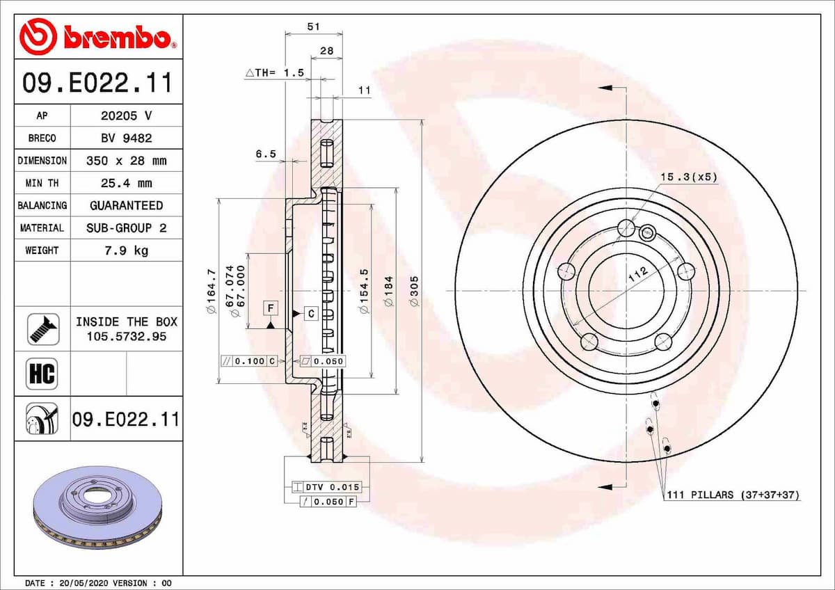 Bremžu diski BREMBO 09.E022.11 1