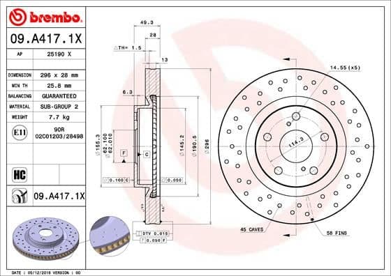 Bremžu diski BREMBO 09.A417.1X 1