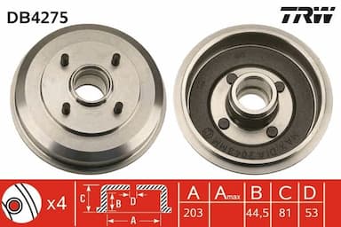 Bremžu trumulis TRW DB4275 1