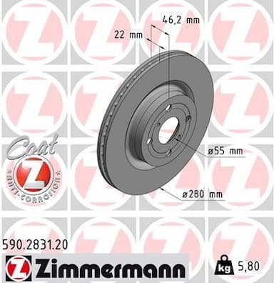 Bremžu diski ZIMMERMANN 590.2831.20 1