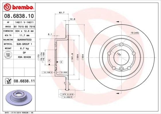 Bremžu diski BREMBO 08.6838.11 1