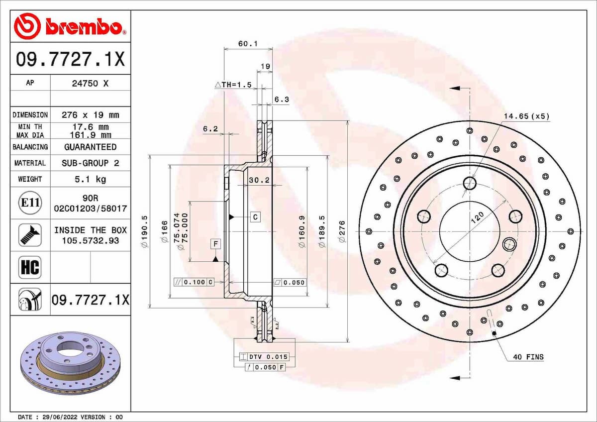 Bremžu diski BREMBO 09.7727.1X 1