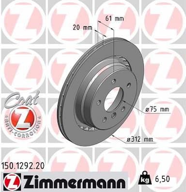 Bremžu diski ZIMMERMANN 150.1292.20 1