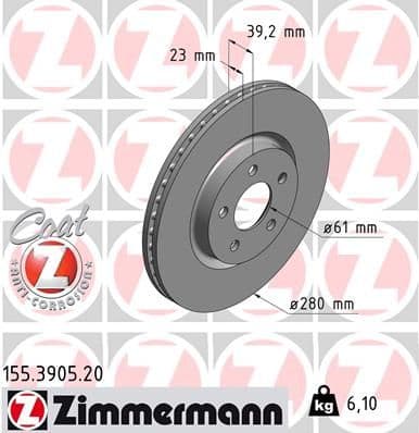 Bremžu diski ZIMMERMANN 155.3905.20 1