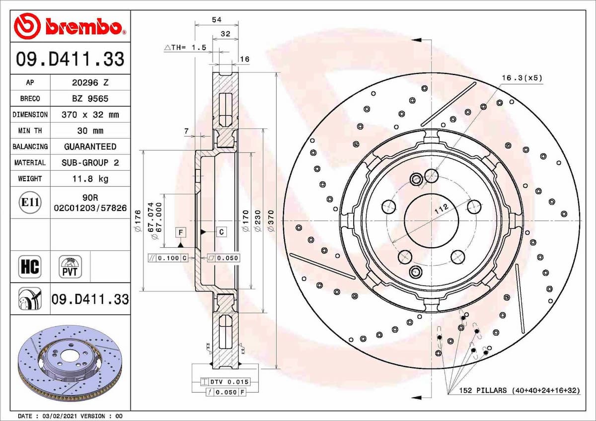 Bremžu diski BREMBO 09.D411.33 1