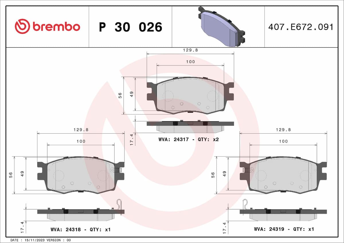 Bremžu uzliku kompl., Disku bremzes BREMBO P 30 026 1