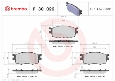 Bremžu uzliku kompl., Disku bremzes BREMBO P 30 026 1