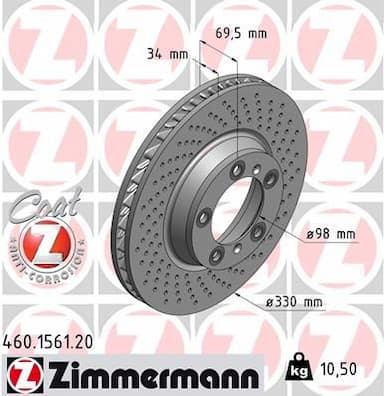 Bremžu diski ZIMMERMANN 460.1561.20 1