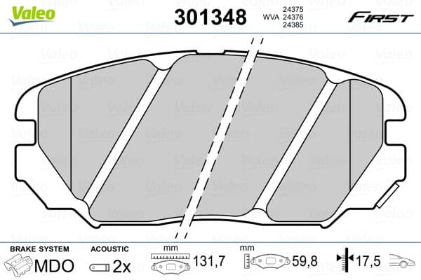 Bremžu uzliku kompl., Disku bremzes VALEO 301348 1