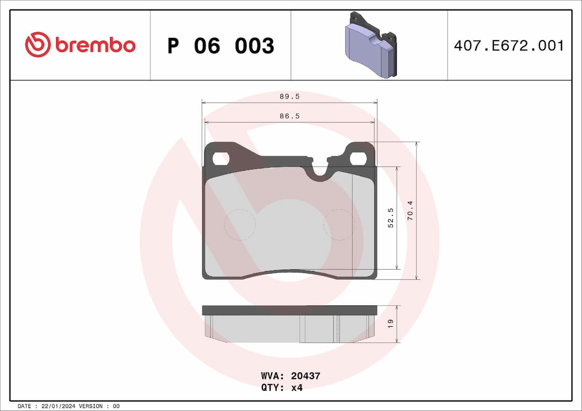 Bremžu uzliku kompl., Disku bremzes BREMBO P 06 003 1