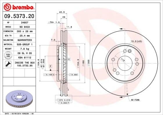 Bremžu diski BREMBO 09.5373.20 1