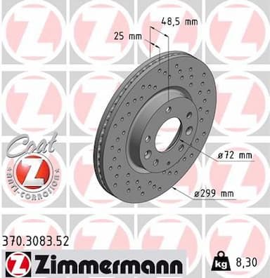 Bremžu diski ZIMMERMANN 370.3083.52 1