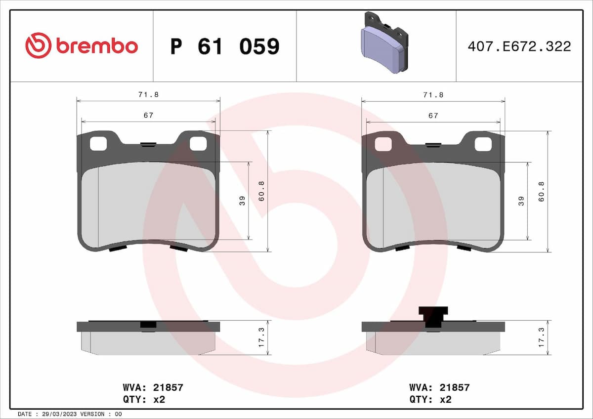 Bremžu uzliku kompl., Disku bremzes BREMBO P 61 059 1