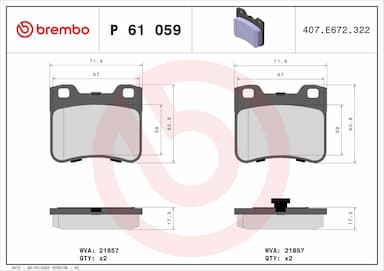 Bremžu uzliku kompl., Disku bremzes BREMBO P 61 059 1