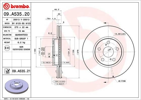 Bremžu diski BREMBO 09.A535.21 1