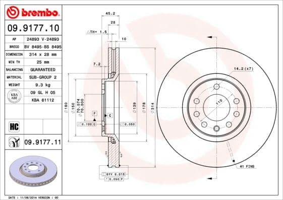 Bremžu diski BREMBO 09.9177.11 1