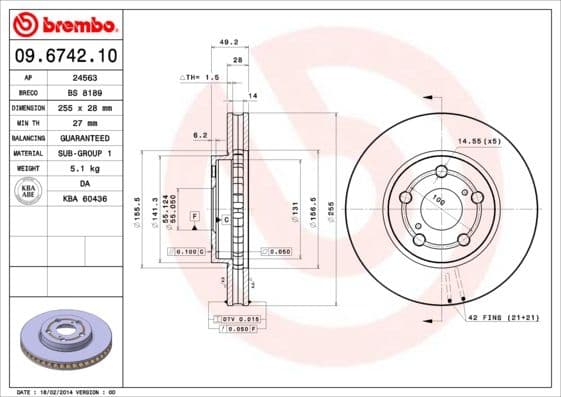 Bremžu diski BREMBO 09.6742.10 1