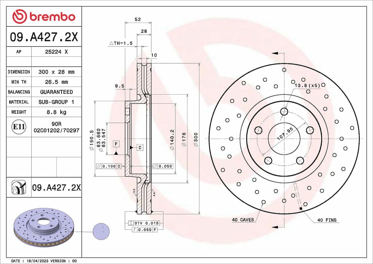 Bremžu diski BREMBO 09.A427.2X 1