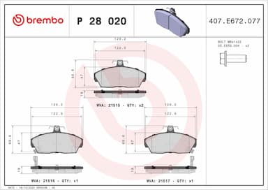 Bremžu uzliku kompl., Disku bremzes BREMBO P 28 020 1