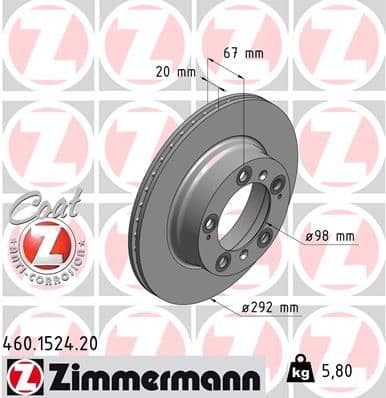 Bremžu diski ZIMMERMANN 460.1524.20 1