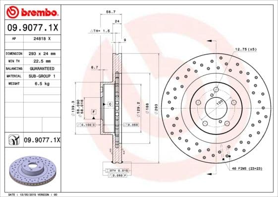 Bremžu diski BREMBO 09.9077.1X 1