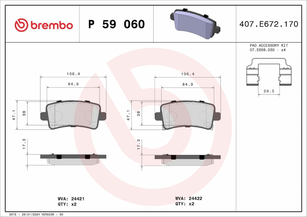 Bremžu uzliku kompl., Disku bremzes BREMBO P 59 060 1