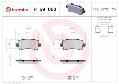 Bremžu uzliku kompl., Disku bremzes BREMBO P 59 060 1