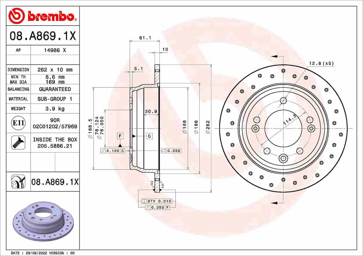 Bremžu diski BREMBO 08.A869.1X 1