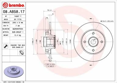 Bremžu diski BREMBO 08.A858.17 1