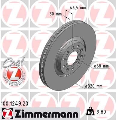 Bremžu diski ZIMMERMANN 100.1249.20 1