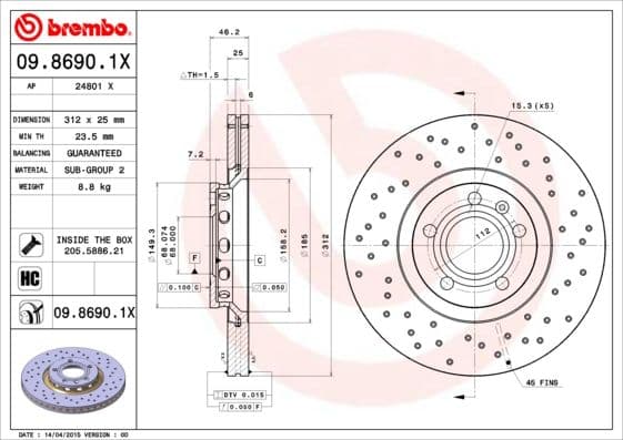 Bremžu diski BREMBO 09.8690.1X 1