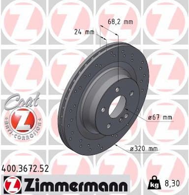 Bremžu diski ZIMMERMANN 400.3672.52 1